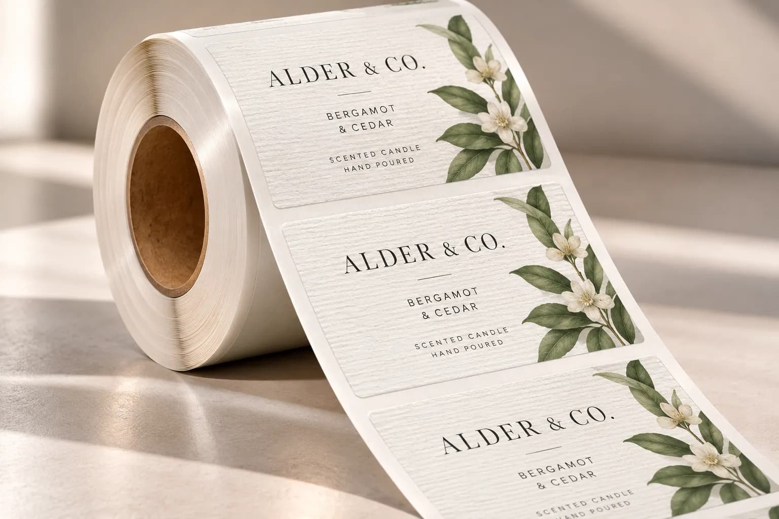 A roll of Estate #4 Paper labels showing the visible laid texture