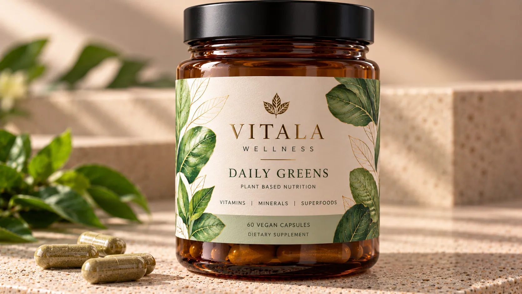 A supplement jar with a label applied